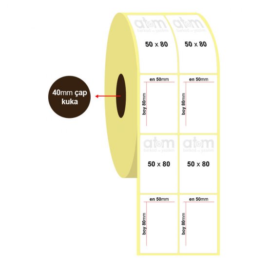 50mm x 80mm 2'li Lamine Termal Etiket (Sticker)