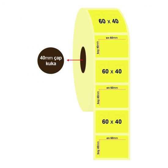 60mm x 40mm Termal Sarı Etiket (Sticker)