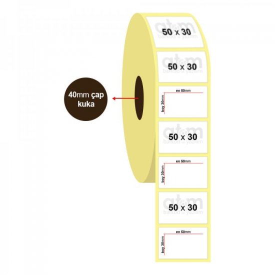 50mm x 30mm Kırmızı Renkli Kuşe Etiket (Sticker)
