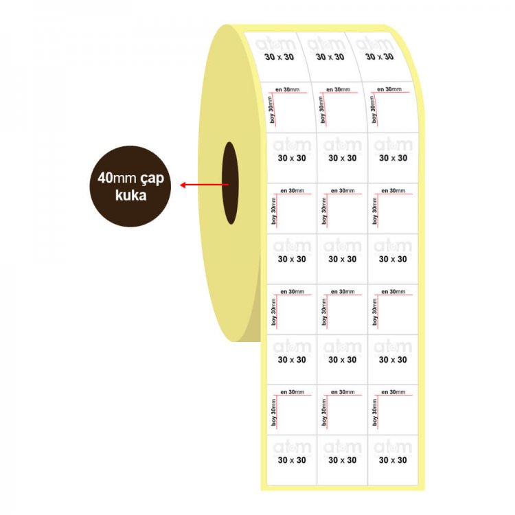 30mm x 30mm  3lü Bitişik Kuşe Etiket Hotmelt (Sticker)